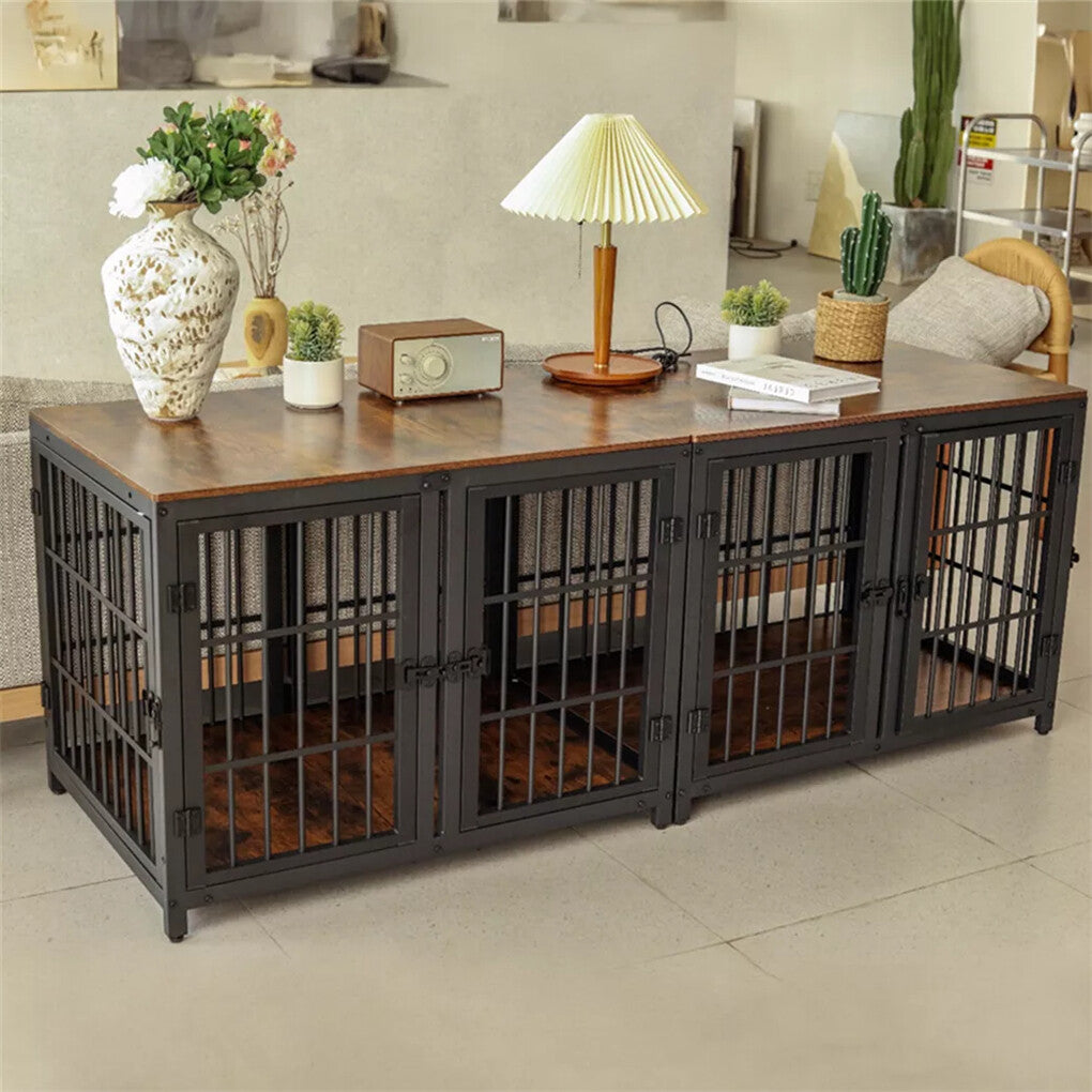 Dog Carriers & Crates: Fin 4 Doors Ultra Thicken Dog Crate Cage End Table Divided Dog Puppy Kennel F/ 2 Dog