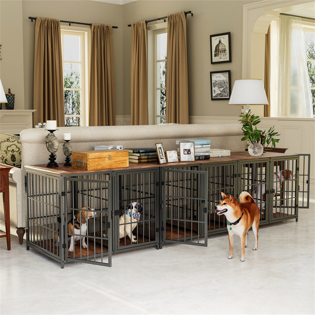 Dog Carriers & Crates: Fin 4 Doors Ultra Thicken Dog Crate Cage End Table Divided Dog Puppy Kennel F/ 2 Dog