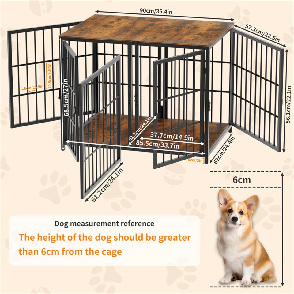 Dog Carriers & Crates: Fin 4 Doors Ultra Thicken Dog Crate Cage End Table Divided Dog Puppy Kennel F/ 2 Dog