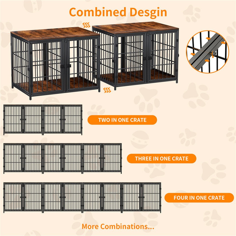 Dog Carriers & Crates: Fin 4 Doors Ultra Thicken Dog Crate Cage End Table Divided Dog Puppy Kennel F/ 2 Dog