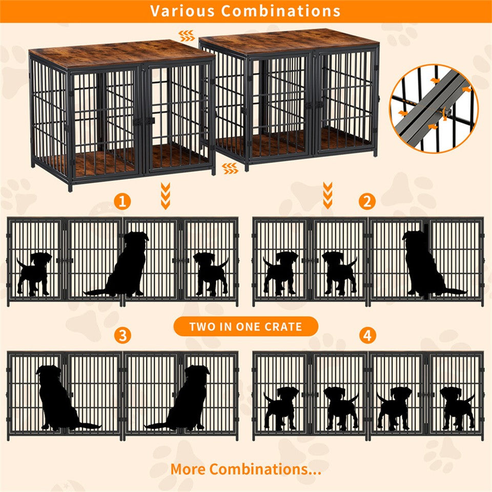 Dog Carriers & Crates: Fin 4 Doors Ultra Thicken Dog Crate Cage End Table Divided Dog Puppy Kennel F/ 2 Dog