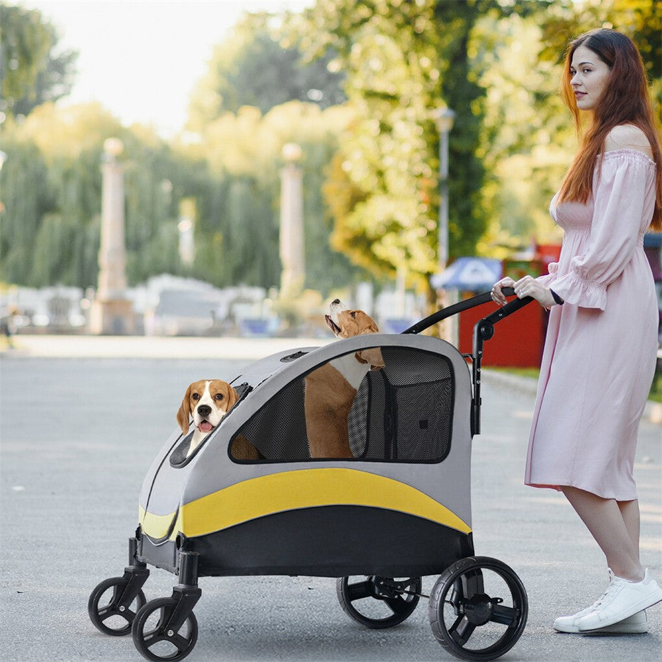 Dog Carriers & Crates: Two Dogs Stroller Divider Pet Travel Stroller Carrier One-key Folding Outdoor