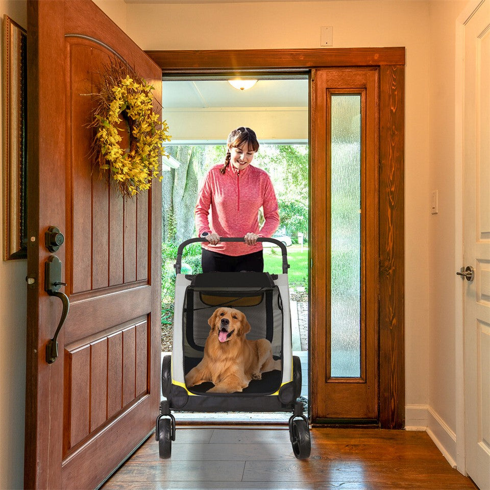 Dog Carriers & Crates: Two Dogs Stroller Divider Pet Travel Stroller Carrier One-key Folding Outdoor