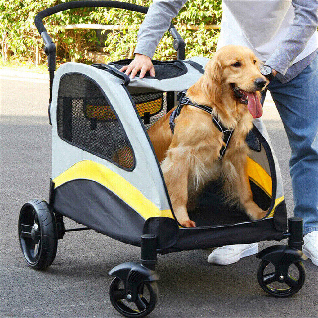 Dog Carriers & Crates: Large Dog Stroller Foldable Pet Pushchair with Doors