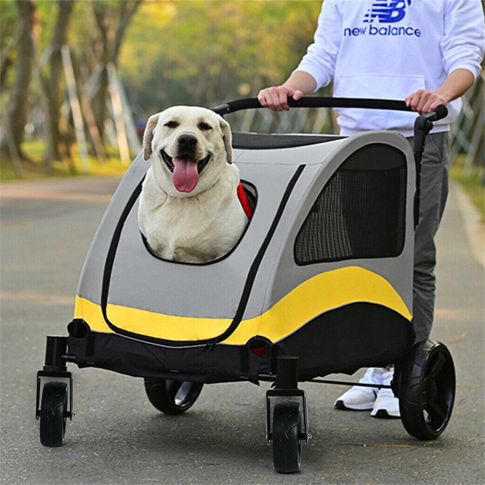 Dog Carriers & Crates: Large Dog Stroller Foldable Pet Pushchair with Doors