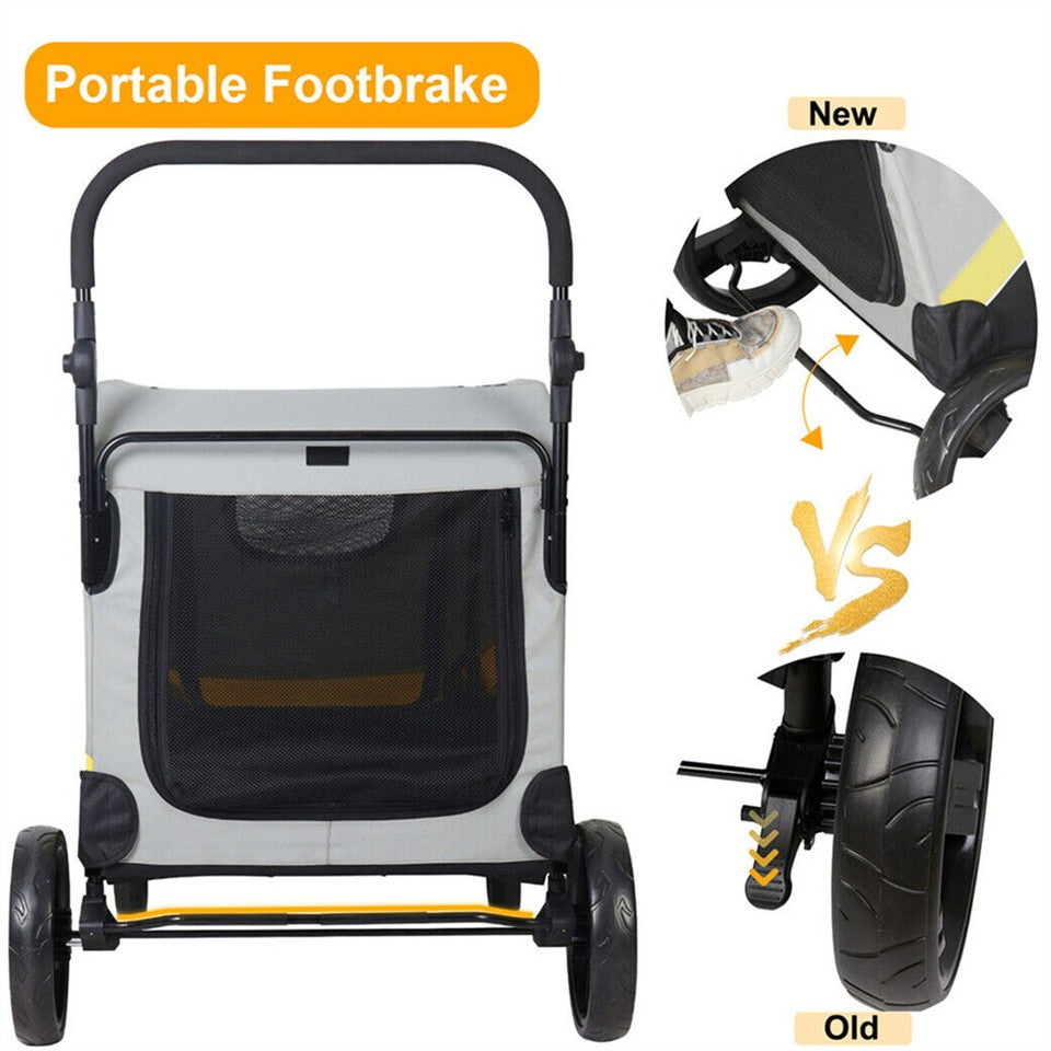 Dog Carriers & Crates: Large Dog Stroller Foldable Pet Pushchair with Doors