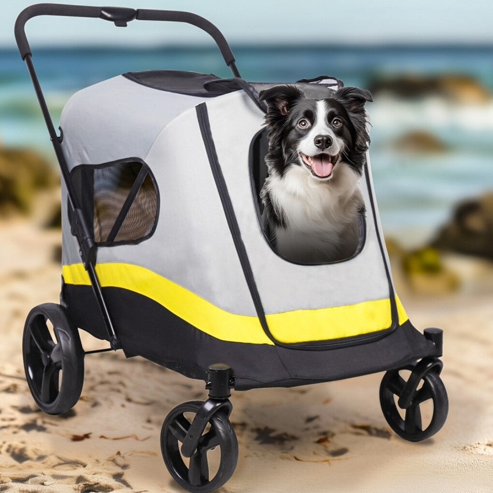 Dog Carriers & Crates: Large Dog Stroller Foldable Pet Pushchair with Doors