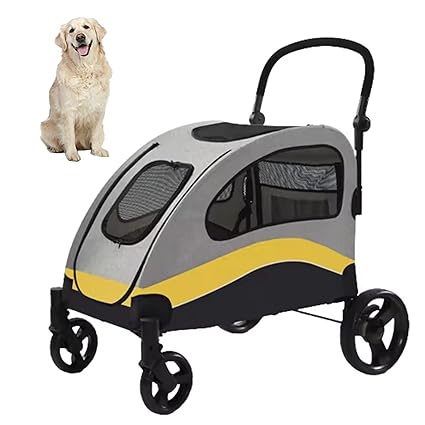 Dog Carriers & Crates: Large Dog Stroller Foldable Pet Pushchair with Doors