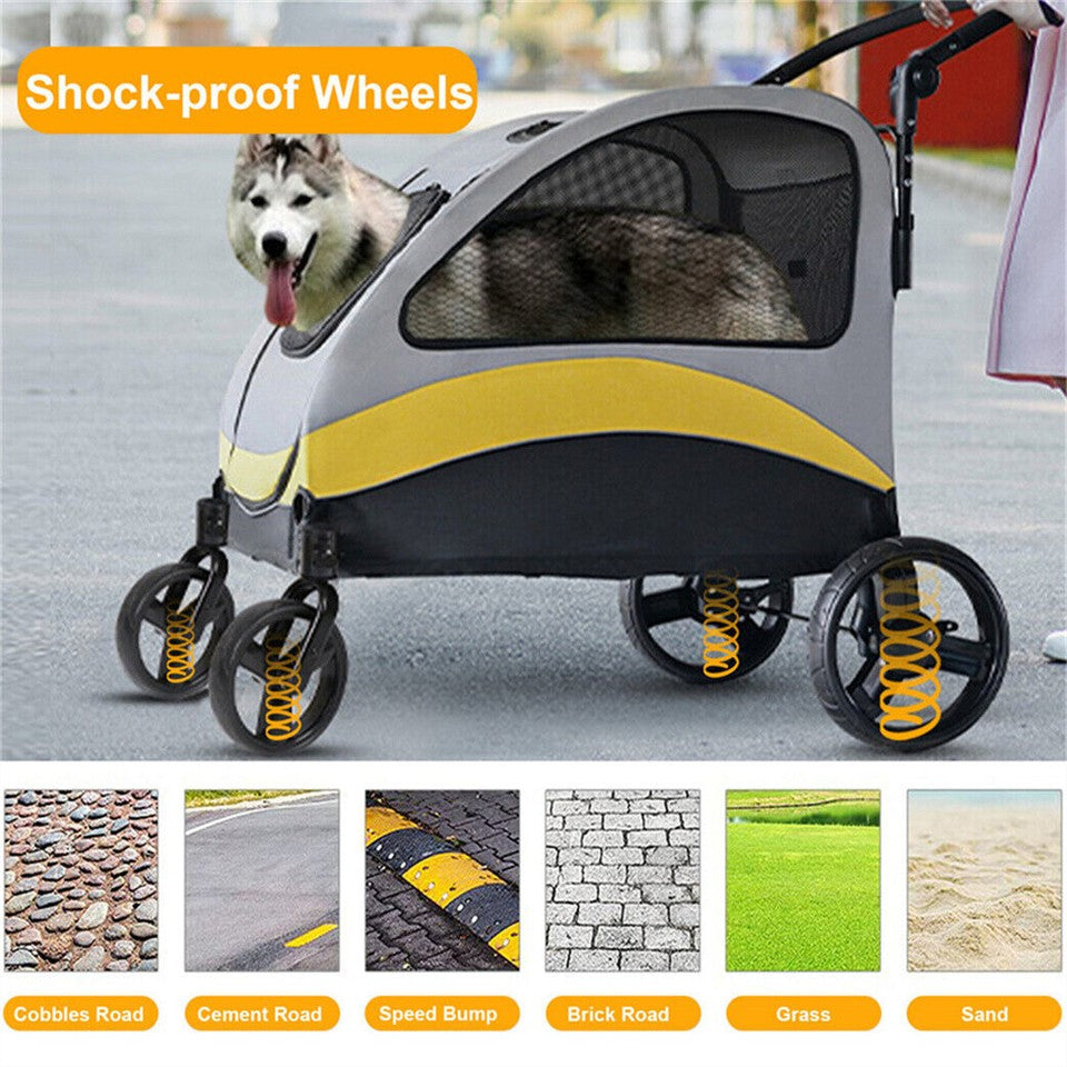 Dog Carriers & Crates: Large Dog Stroller Foldable Pet Pushchair with Doors