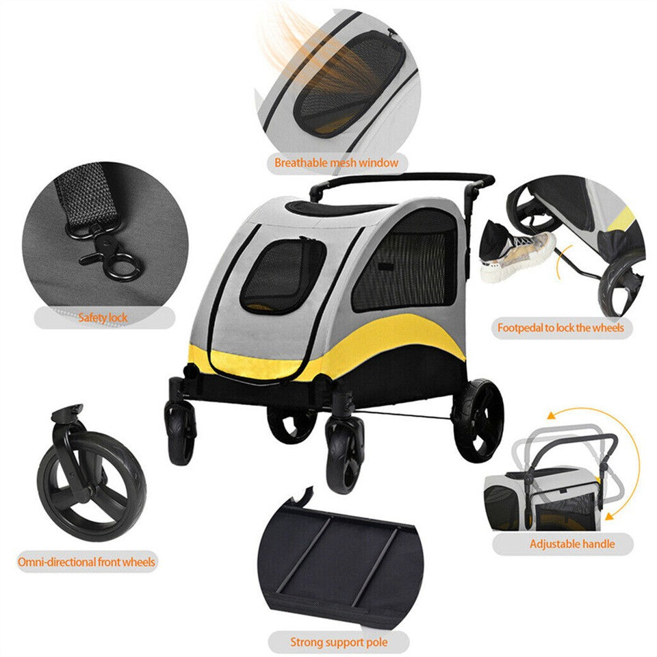 Dog Carriers & Crates: Large Dog Stroller Foldable Pet Pushchair with Doors