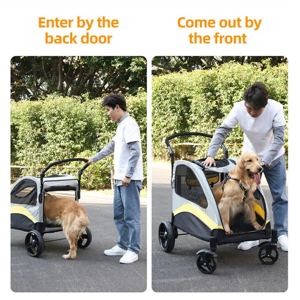 Extra Large Dog Stroller Foldable Pet Pushchair with Doors