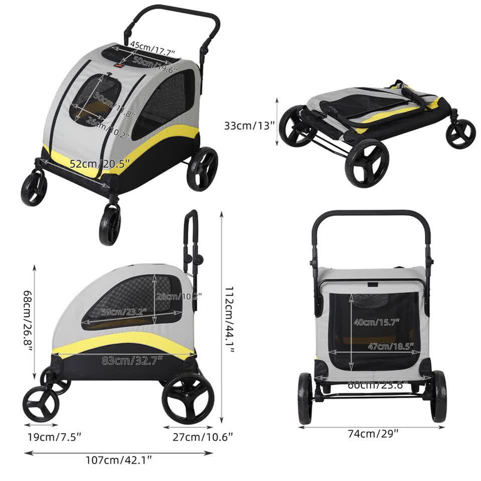 Extra Large Dog Stroller Foldable Pet Pushchair with Doors