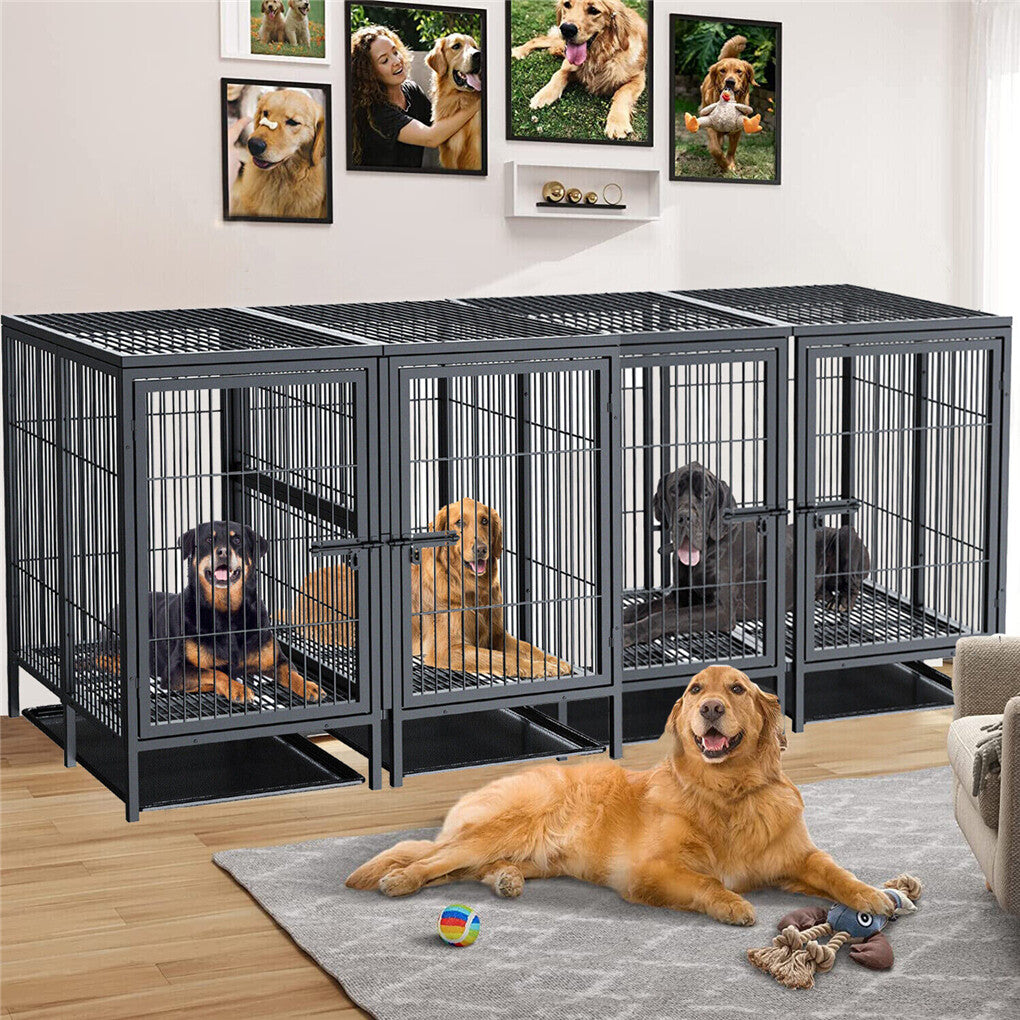 Giant Dog Cage Indoor Outdoor Super-Hard Metal Kennel Pet Playpen W Tray & Divider
