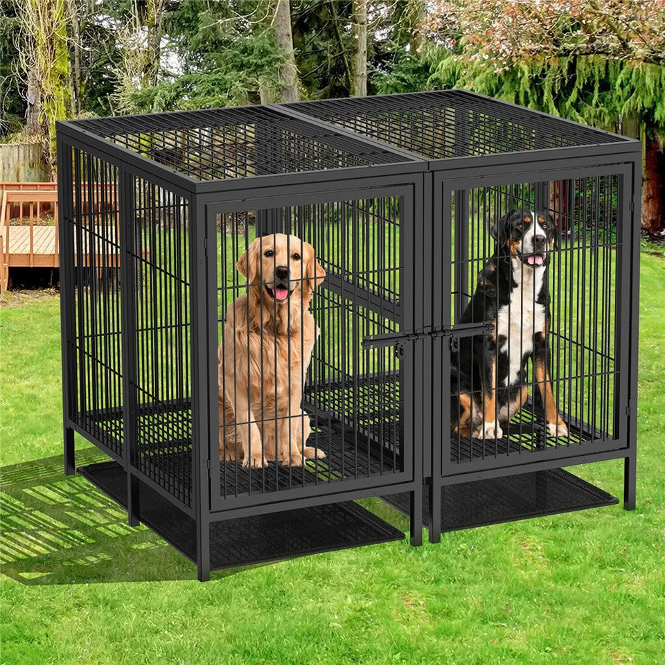 Giant Dog Cage Indoor Outdoor Super-Hard Metal Kennel Pet Playpen W Tray & Divider