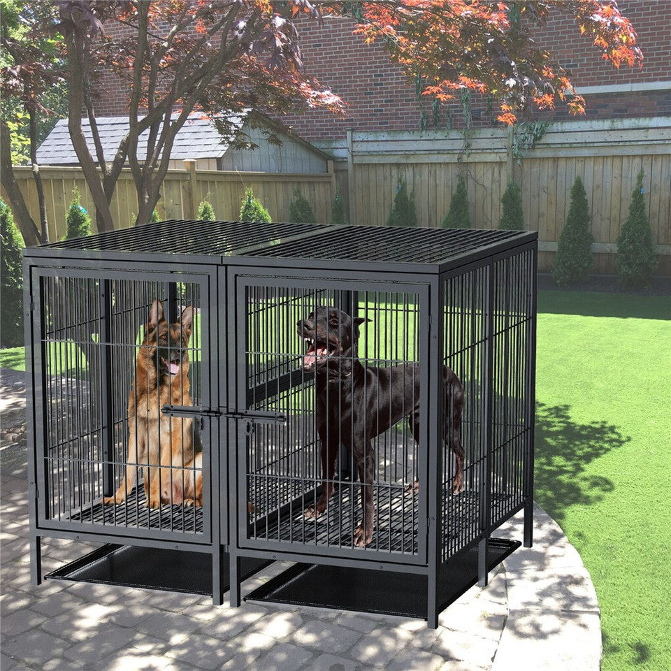 Giant Dog Cage Indoor Outdoor Super-Hard Metal Kennel Pet Playpen W Tray & Divider
