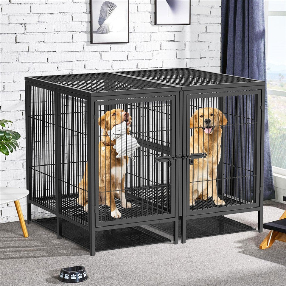 Giant Dog Cage Indoor Outdoor Super-Hard Metal Kennel Pet Playpen W Tray & Divider