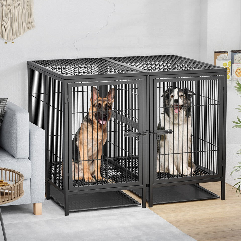 Giant Dog Cage Indoor Outdoor Super-Hard Metal Kennel Pet Playpen W Tray & Divider