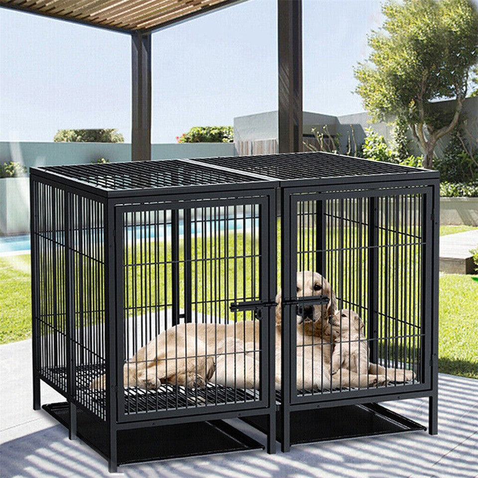Giant Dog Cage Indoor Outdoor Super-Hard Metal Kennel Pet Playpen W Tray & Divider