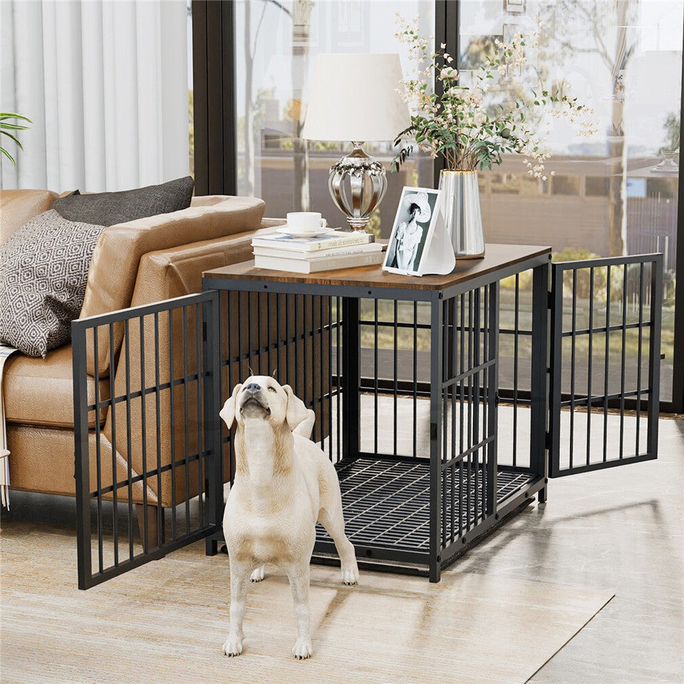 Dog Carriers & Crates: Sturdy Wooden Dog Crate with Storage Table