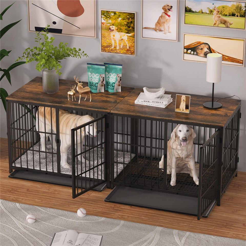 Dog Carriers & Crates: Sturdy Wooden Dog Crate with Storage Table