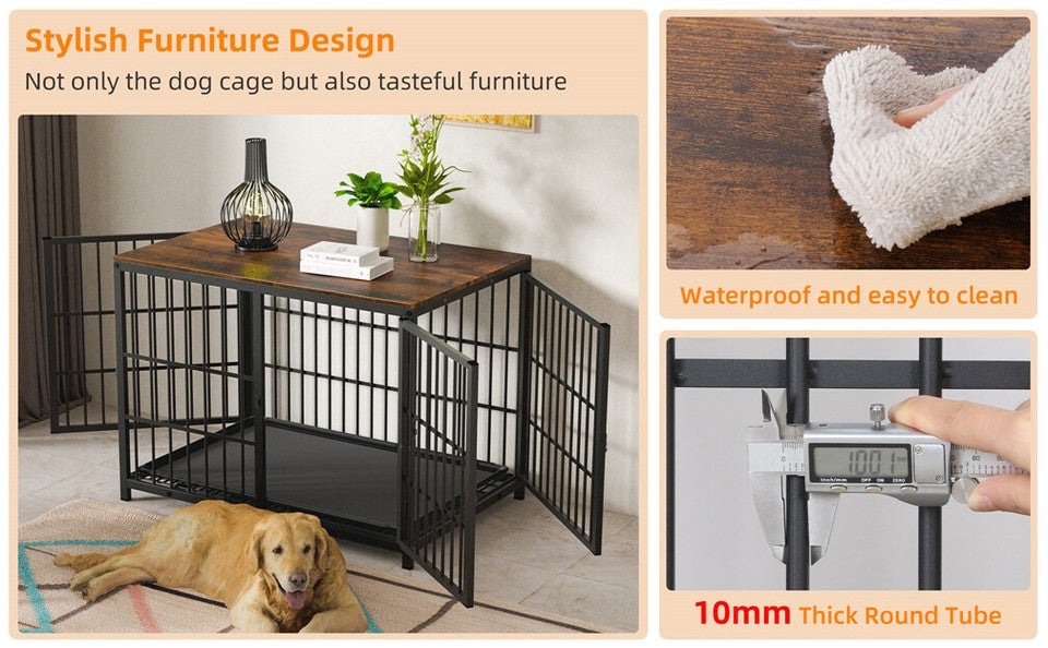 Dog Carriers & Crates: Sturdy Wooden Dog Crate with Storage Table
