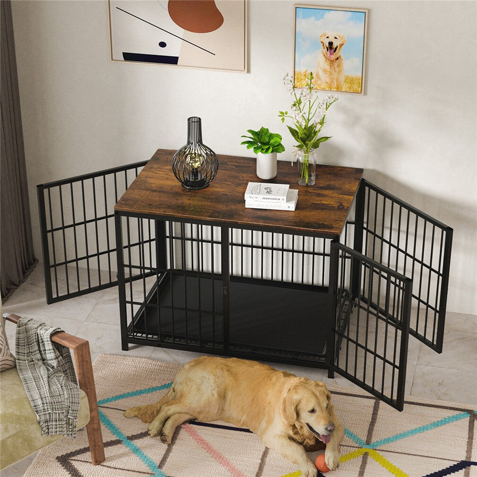 Dog Carriers & Crates: Sturdy Wooden Dog Crate with Storage Table