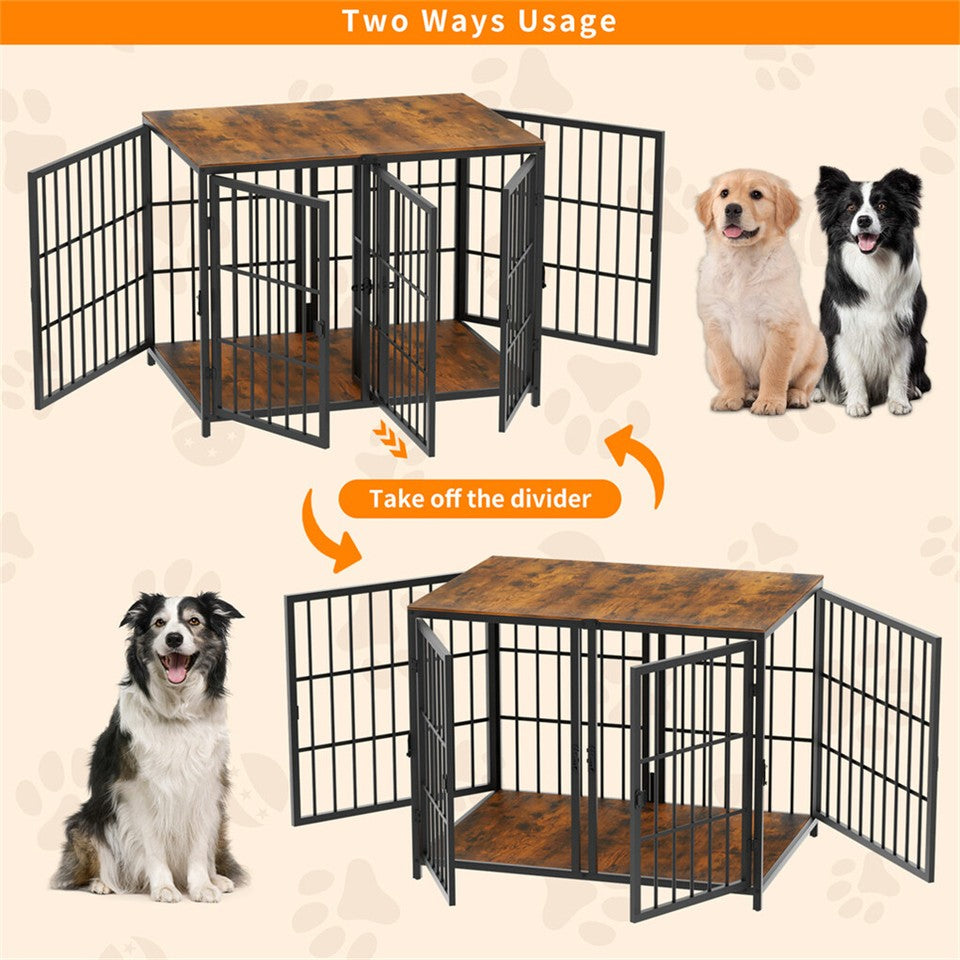 Dog Carriers & Crates: Indestructible Wooden Dog Crate Furniture With Divider For 2 Dogs Cage End Table