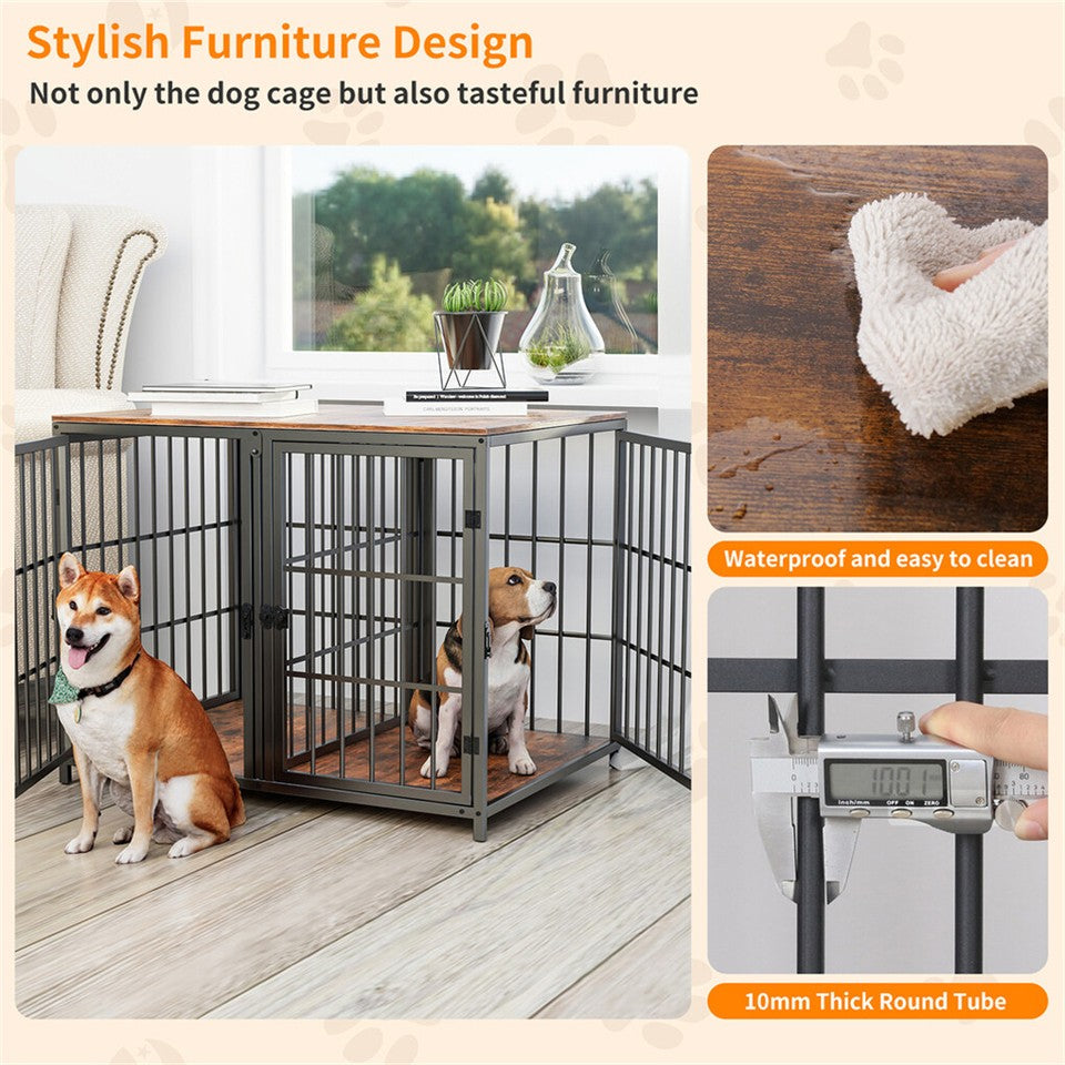 Dog Carriers & Crates: Indestructible Wooden Dog Crate Furniture With Divider For 2 Dogs Cage End Table