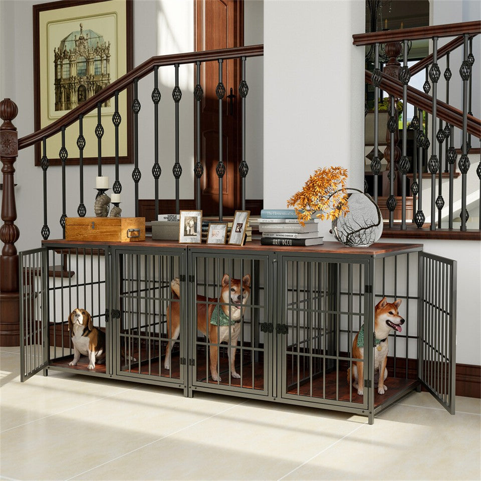 Dog Carriers & Crates: Indestructible Wooden Dog Crate Furniture With Divider For 2 Dogs Cage End Table