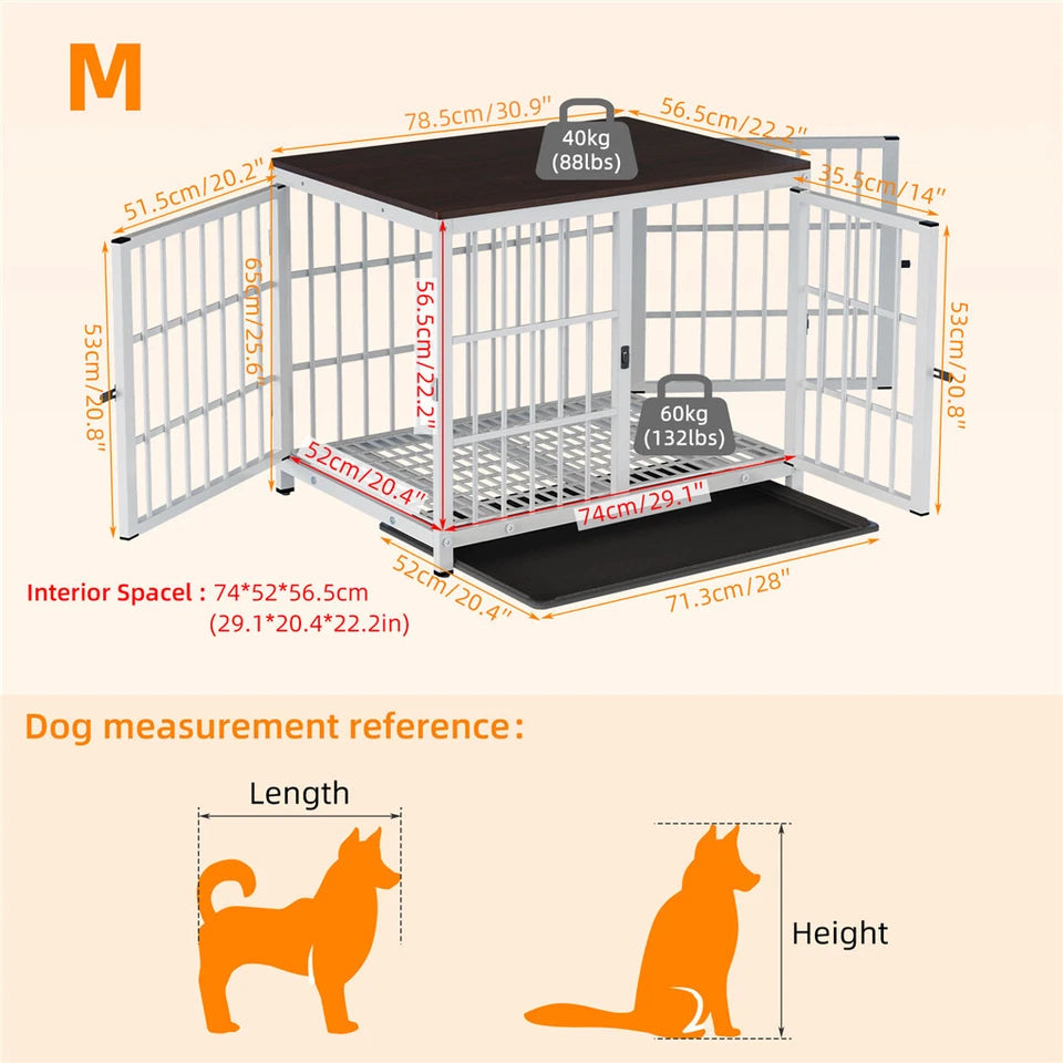 P&P White Walnut XL Dog Crate with Furniture Style Top, 3 Doors and Easy Clean Tray Included