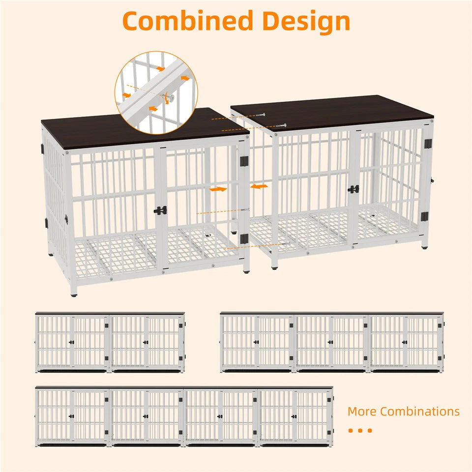 P&P White Walnut XL Dog Crate with Furniture Style Top, 3 Doors and Easy Clean Tray Included