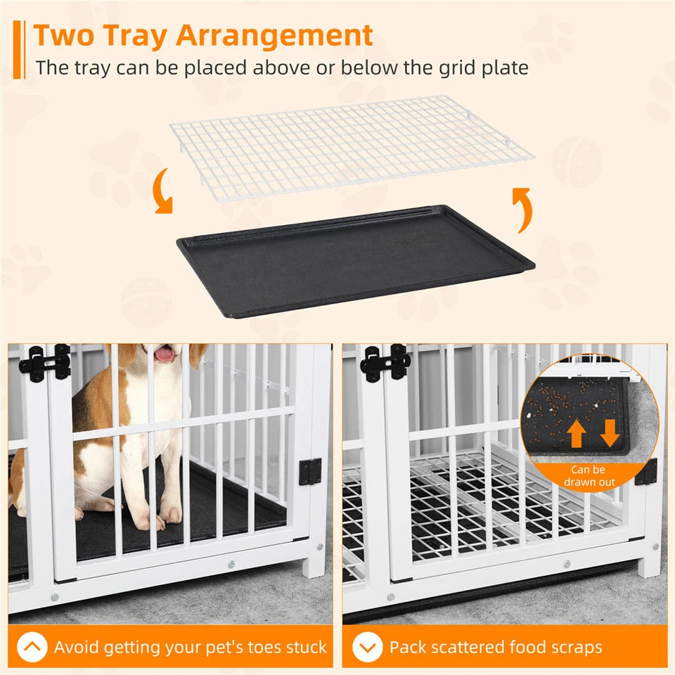 P&P White Walnut XL Dog Crate with Furniture Style Top, 3 Doors and Easy Clean Tray Included