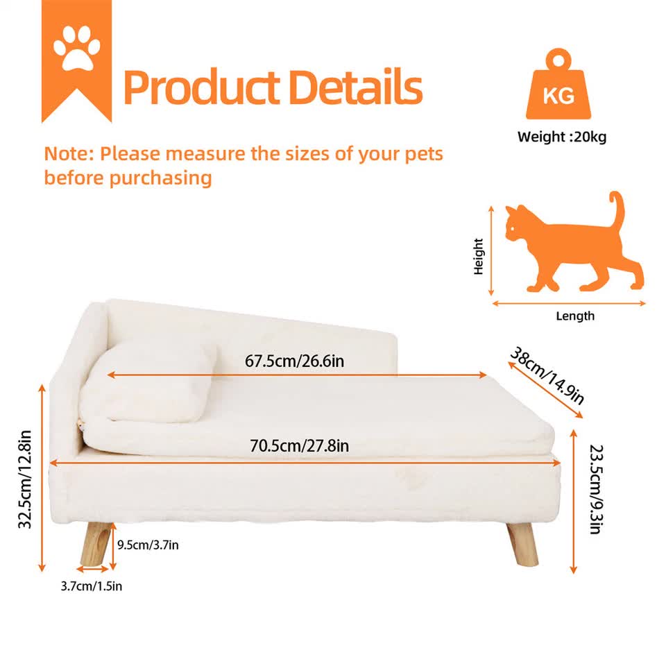 Luxurious Rectangular Pet Sofa Bed with Anti-Skid Base