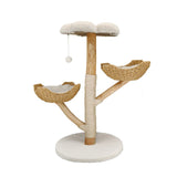 Pet Medical Collars: Solid Wood Cat Tree with 3 Branches & Baskets