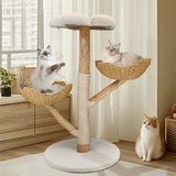 Pet Medical Collars: Solid Wood Cat Tree with 3 Branches & Baskets