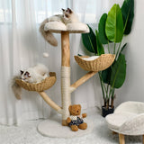 Pet Medical Collars: Solid Wood Cat Tree with 3 Branches & Baskets