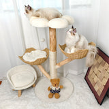 Pet Medical Collars: Solid Wood Cat Tree with 3 Branches & Baskets