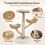 Pet Medical Collars: Solid Wood Cat Tree with 3 Branches & Baskets