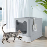 Cat Litter: Stainless Steel Enclosed Cat Litter Box Top Exit Pet Toilet Box w/ Litter Scoop