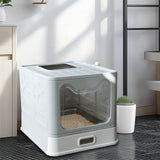 Cat Litter: Stainless Steel Enclosed Cat Litter Box Top Exit Pet Toilet Box w/ Litter Scoop