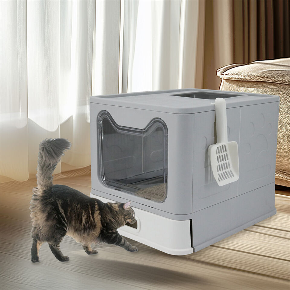 Cat Litter: Stainless Steel Enclosed Cat Litter Box Top Exit Pet Toilet Box w/ Litter Scoop