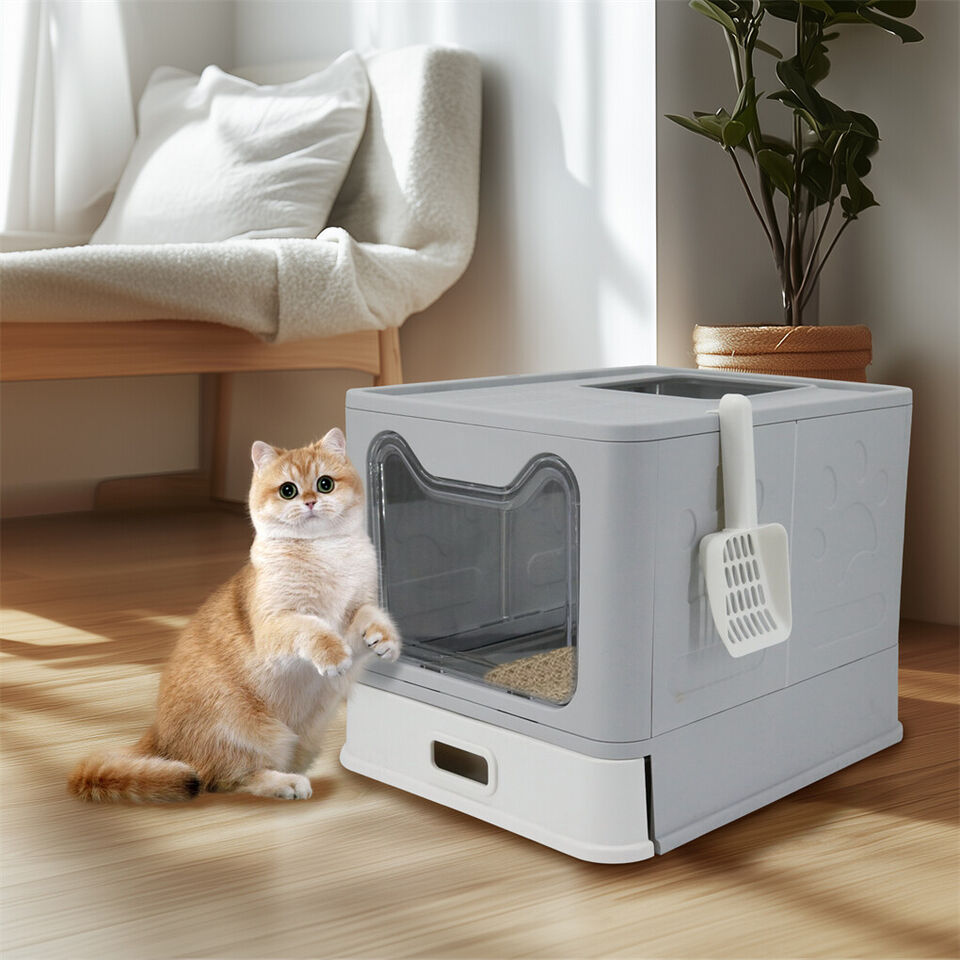 Cat Litter: Stainless Steel Enclosed Cat Litter Box Top Exit Pet Toilet Box w/ Litter Scoop