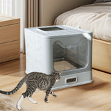 Cat Litter: Stainless Steel Enclosed Cat Litter Box Top Exit Pet Toilet Box w/ Litter Scoop