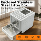 Cat Litter: Stainless Steel Enclosed Cat Litter Box Top Exit Pet Toilet Box w/ Litter Scoop
