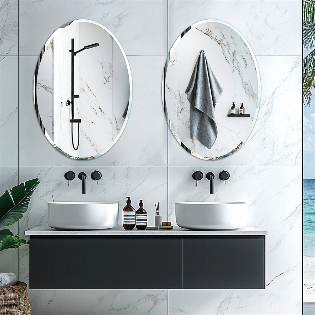 Mirrors: Beveled Edge Oval Wall Mirror, Frameless Decorative Glass Mirror for Bathroom, Living Room, Entryway, Hallway - 50x70cm