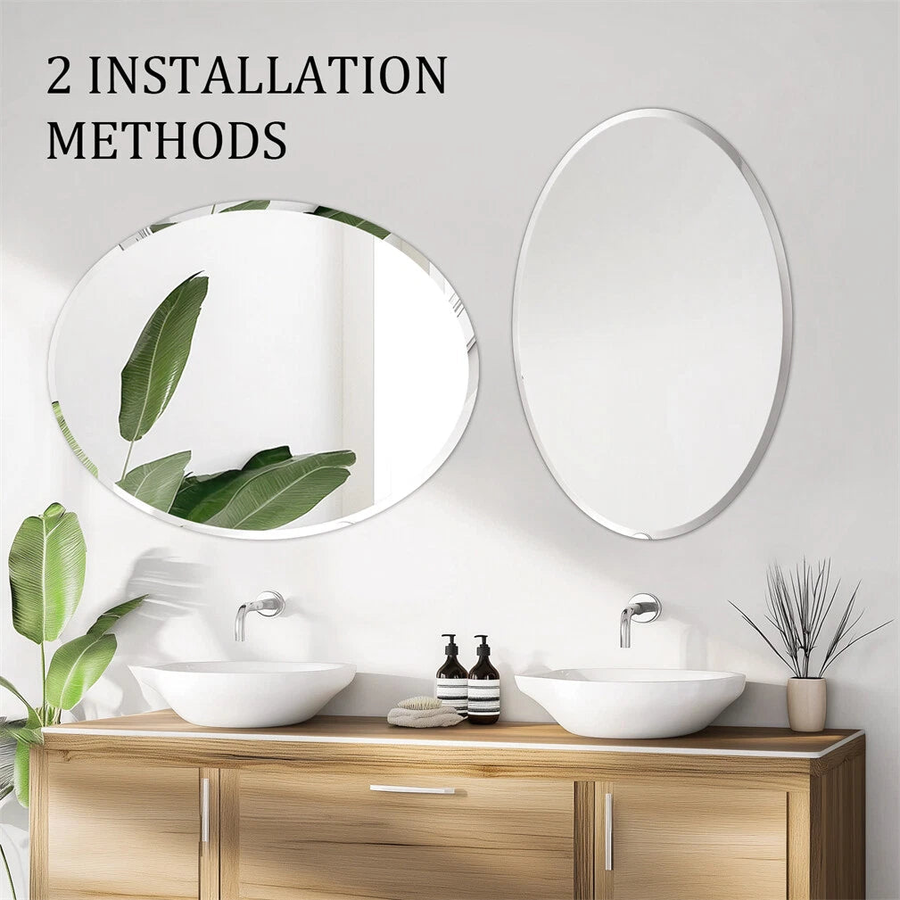 Mirrors: Beveled Edge Oval Wall Mirror, Frameless Decorative Glass Mirror for Bathroom, Living Room, Entryway, Hallway - 50x70cm