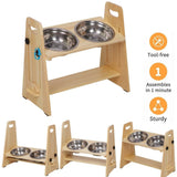 Dog Bowls, Feeders & Waterers: Wooden Elevated Dog Food Bowl with 2 Stainless Steel Bowls Adjustable Pet Feeding Station for Dogs and Cats