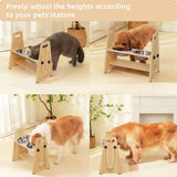 Dog Bowls, Feeders & Waterers: Wooden Elevated Dog Food Bowl with 2 Stainless Steel Bowls Adjustable Pet Feeding Station for Dogs and Cats
