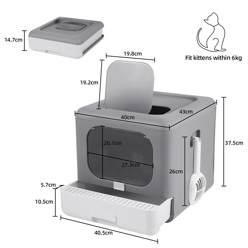 Cat Litter: Foldable Fully Enclosed Hooded Cat Litter Box Self-Cleaning Kitty Toilet w Tray