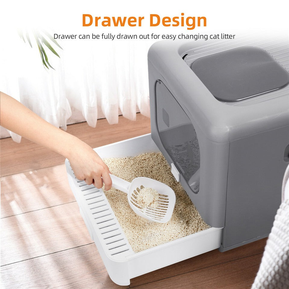 Cat Litter: Foldable Fully Enclosed Hooded Cat Litter Box Self-Cleaning Kitty Toilet w Tray